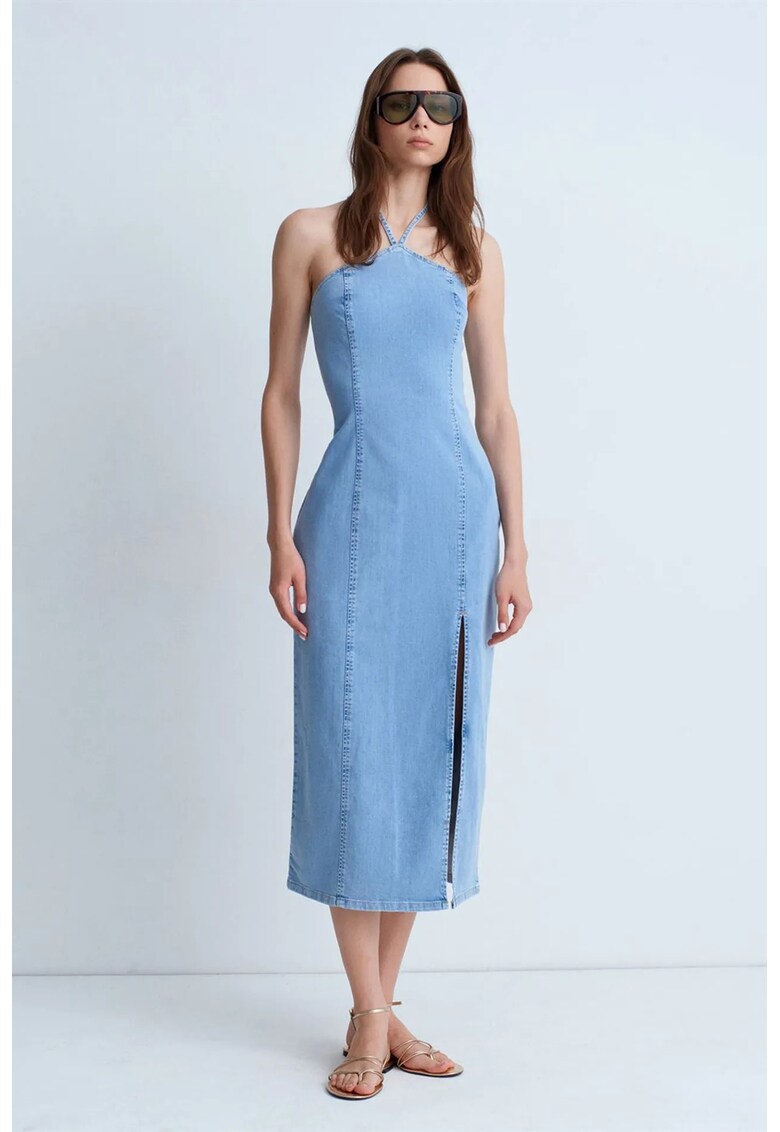 Rochie Femei - Midi - Bodycon - Albastru Deschis-Mediu - Denim