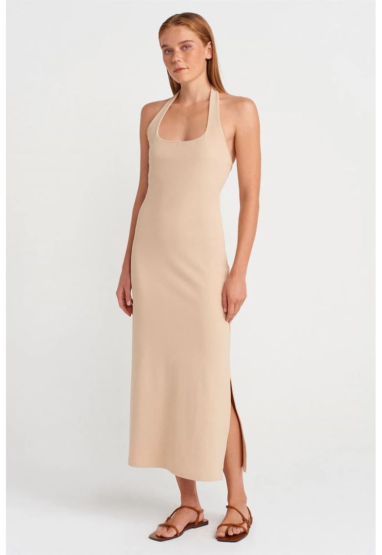 Rochie Midi Casual - Bej Natural - Bodycon - Fara inchidere - 94% bumbac