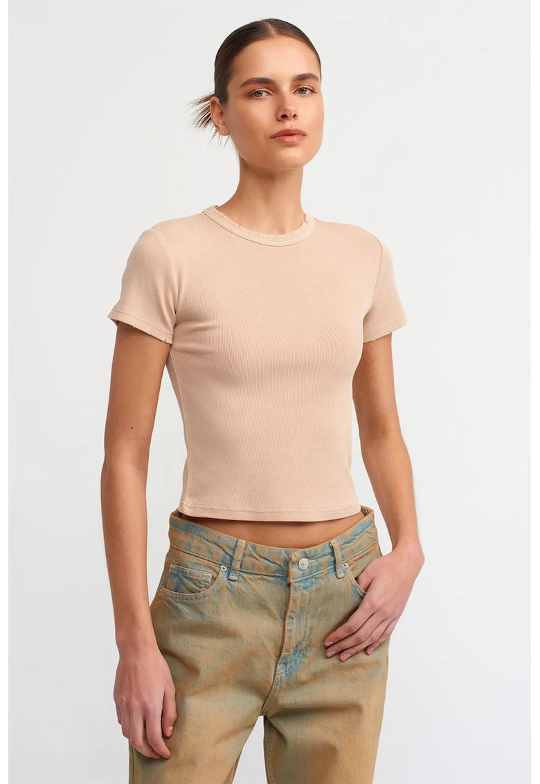 Tricou dama - slim fit - bej natural - bumbac - Bej Natural