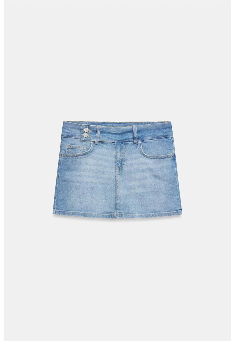 Fusta mini - denim albastru deschis - talie inalta - cu curea - casual