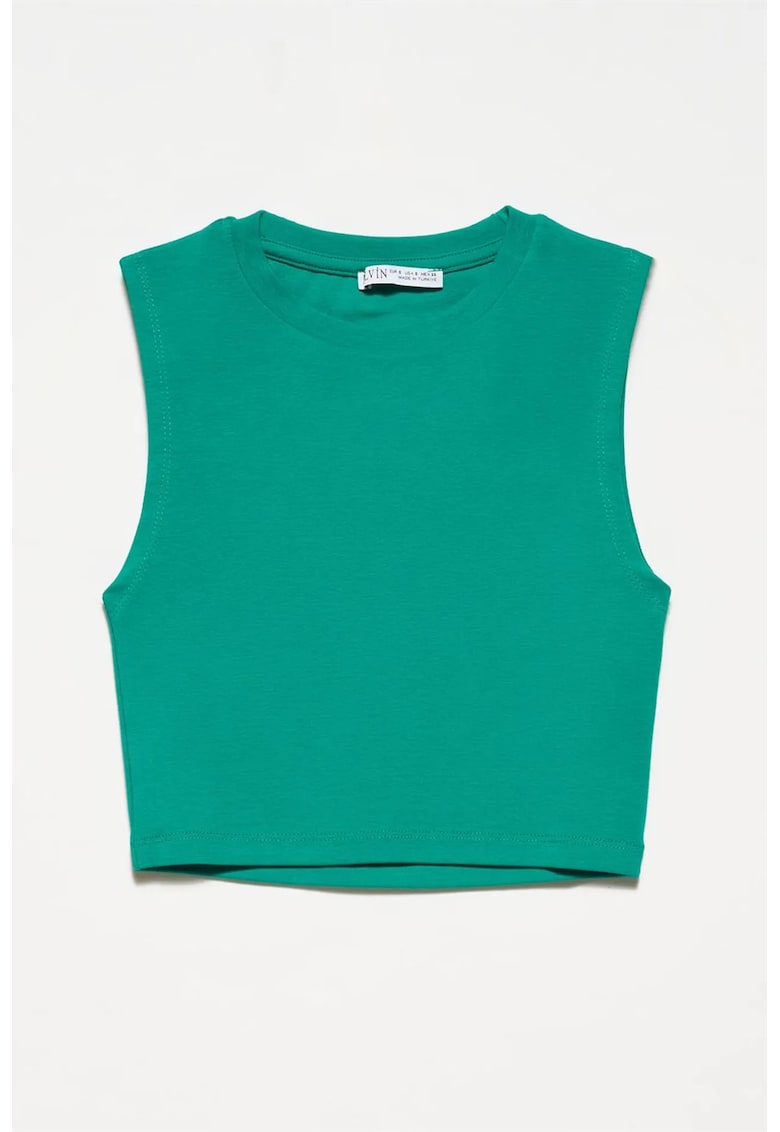 Top scurt fara maneci - bumbac cu elastan - verde smarald - casual -