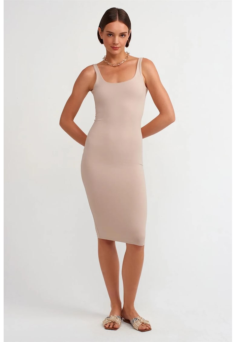 Rochie Midi - Bodycon - Eleganta - Bej Natural - 93% nylon/7% elastan