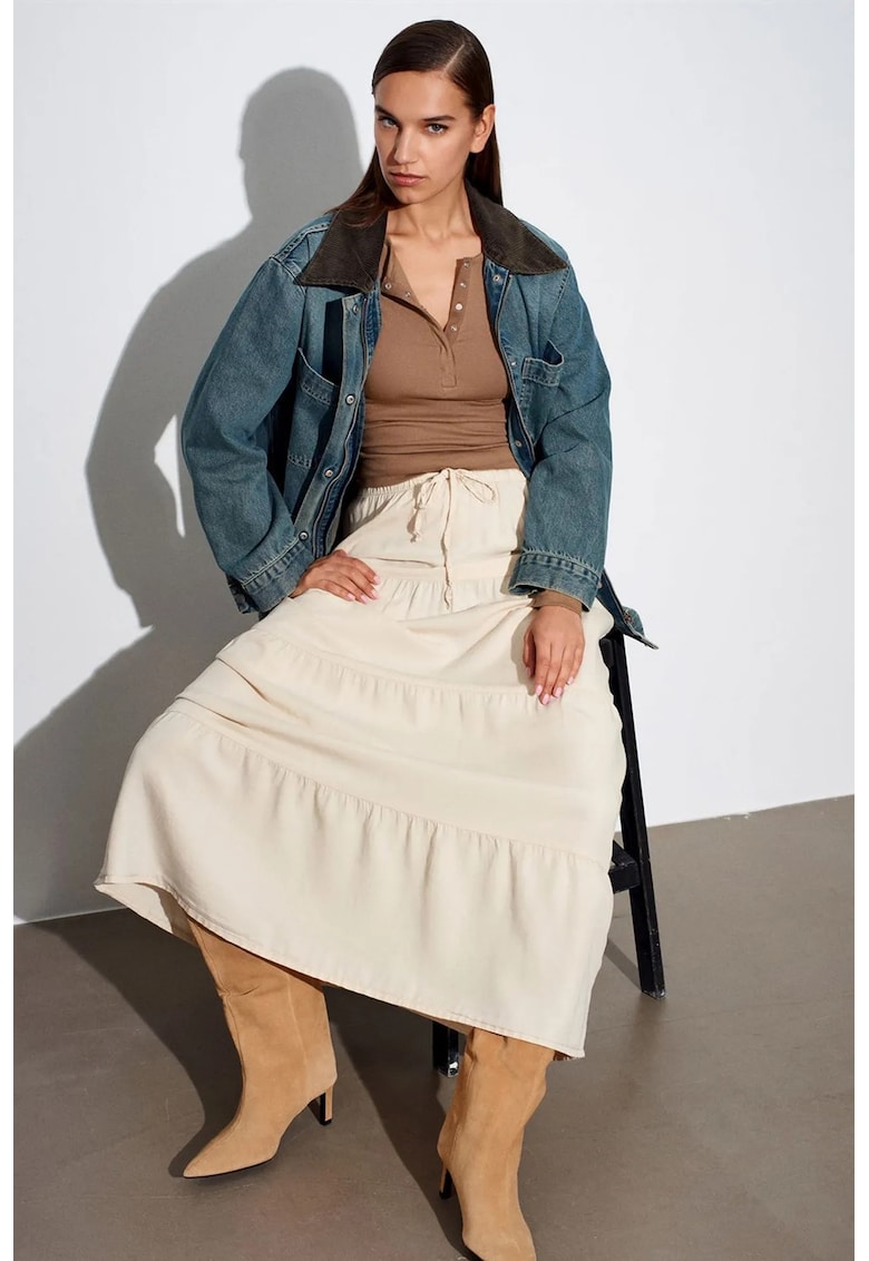Fusta Maxi - talie inalta - croiala A - crem natural - 100% tencel