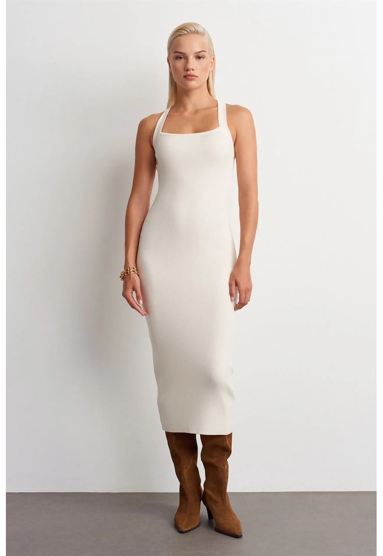 Rochie Bodycon Midi Halter - Crem Natural - Femei - One Size