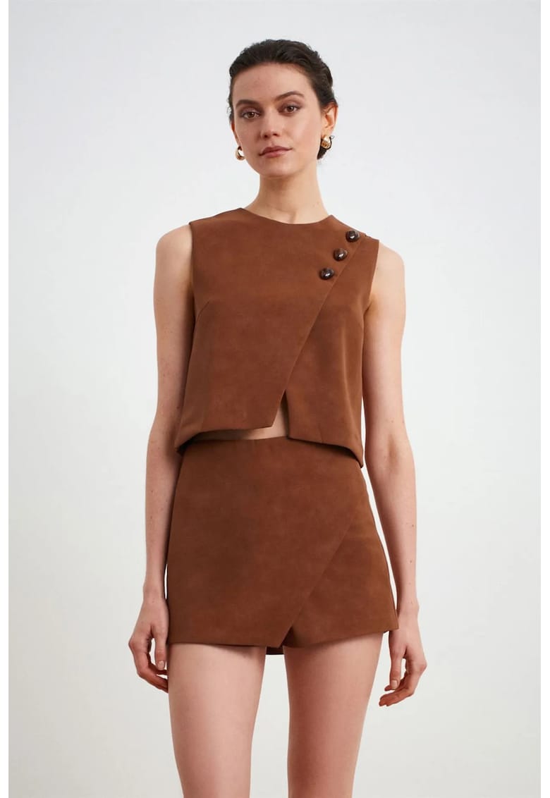 Fusta mini - eleganta - maro camel - din imitatie de piele