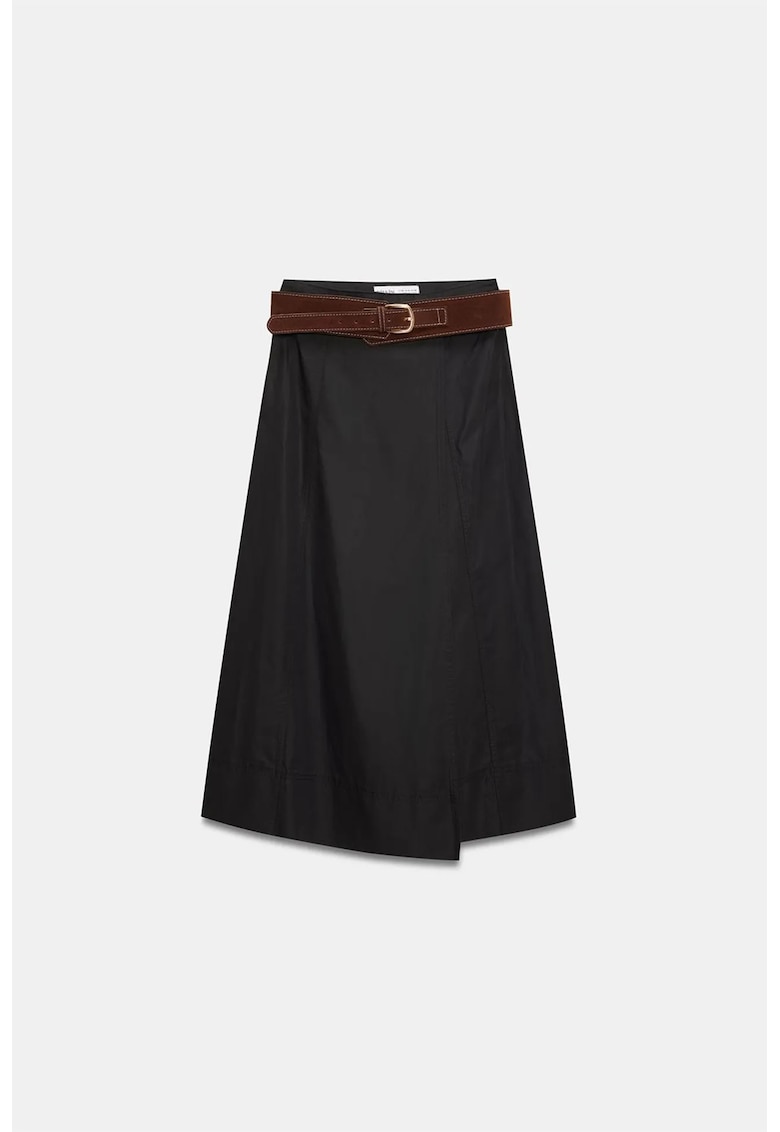 Fusta midi casual - cu curea - neagra