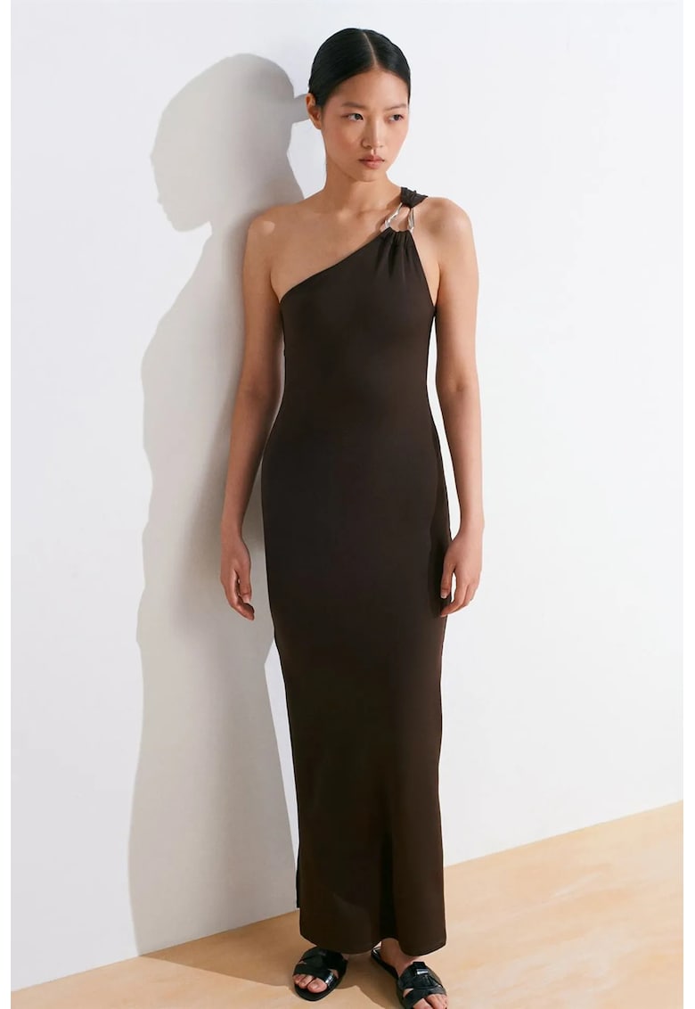 Rochie Maxi Asimetrica - Eleganta - Negru - 93% nailon - 7% elastan