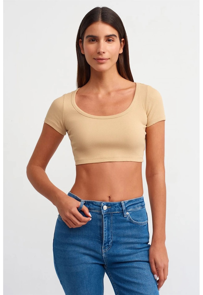 Tricou scurt - slim fit - bej natural - bumbac cu elastan