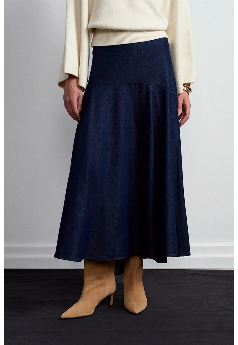 Fusta maxi - din denim albastru inchis - talie inalta - casual