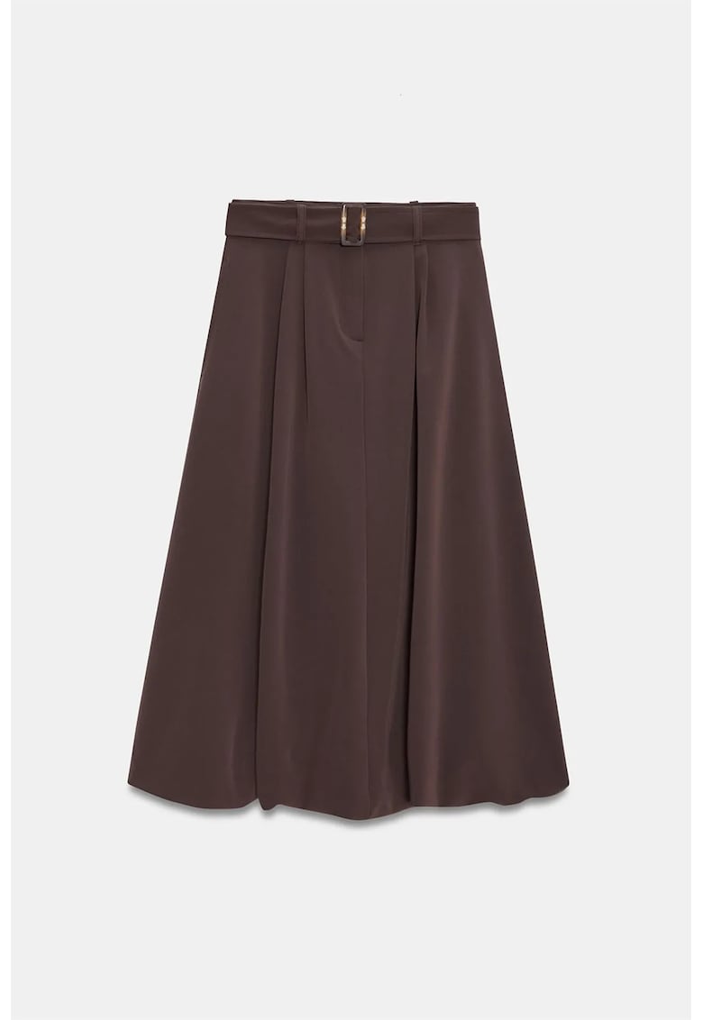 Fusta midi - talie inalta - cu curea - maro cafea - casual