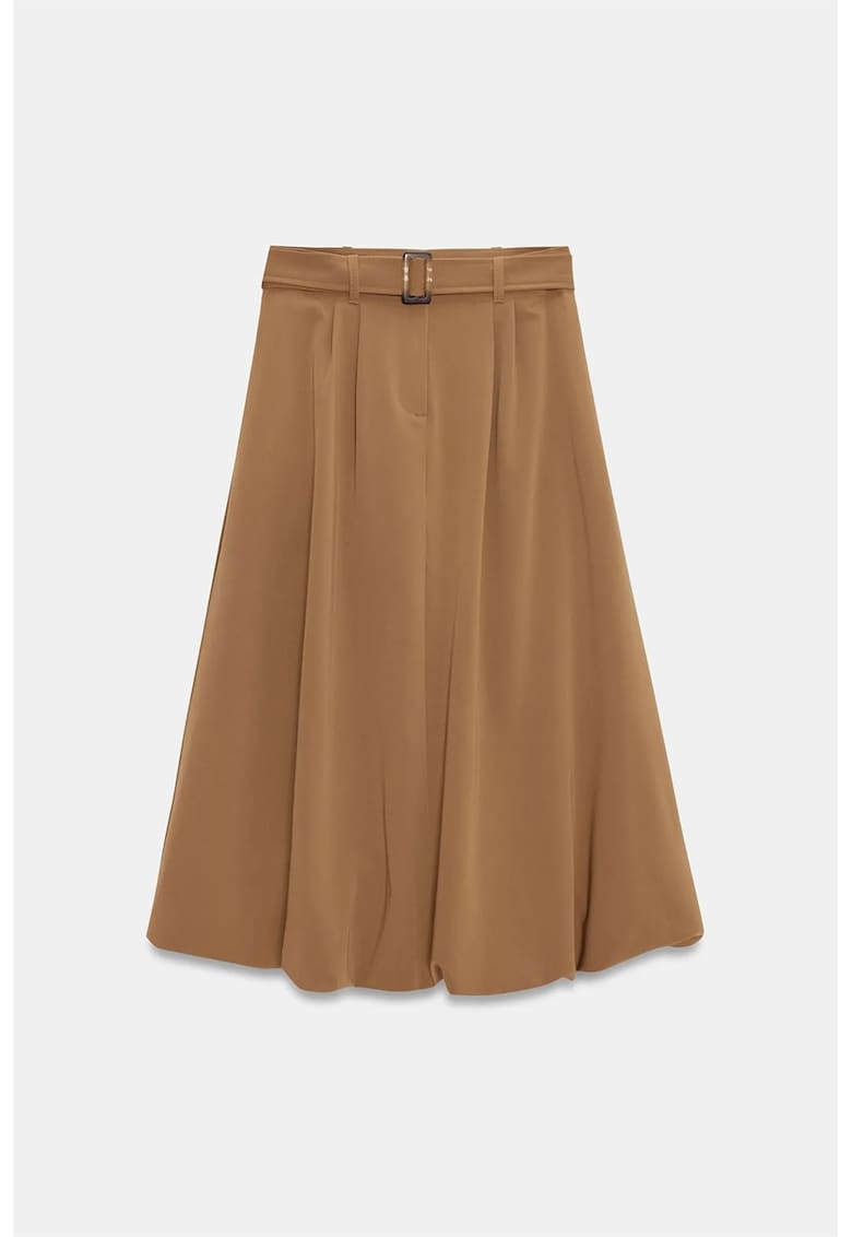 Fusta midi - casual - maro camel - cu curea