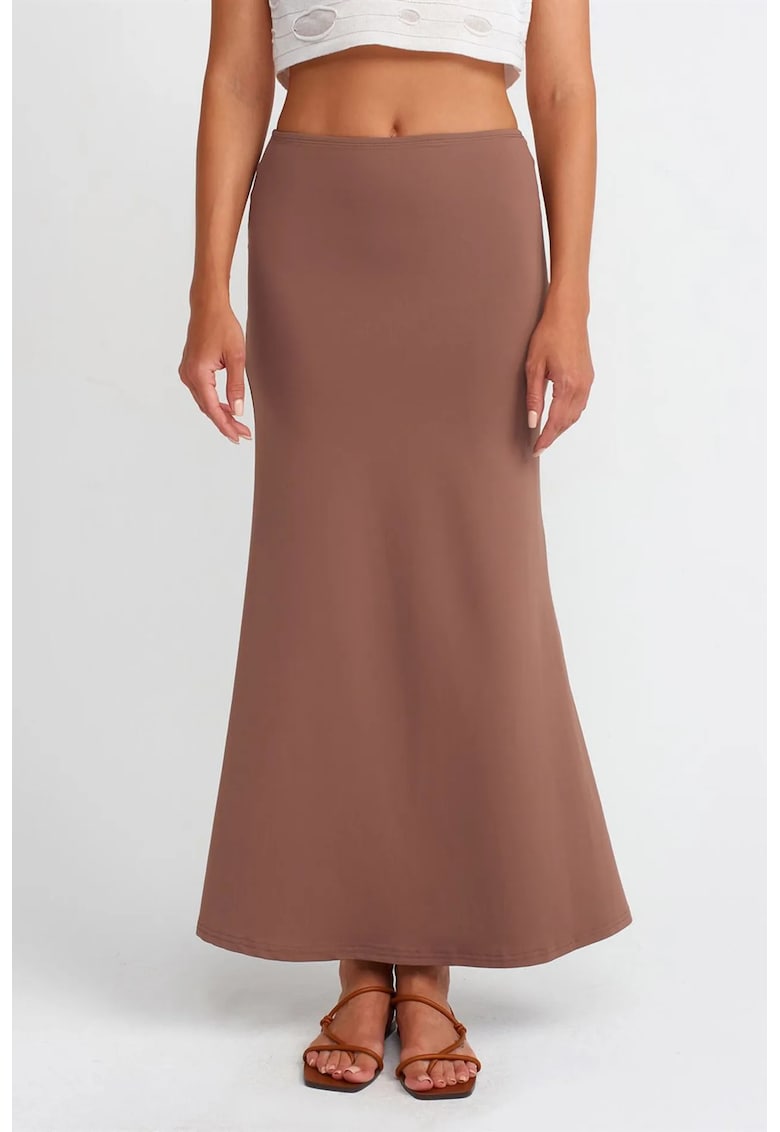 Fusta Maxi - Casual - Talie Inalta - Maro Mocha - 93% nylon/7% elastan