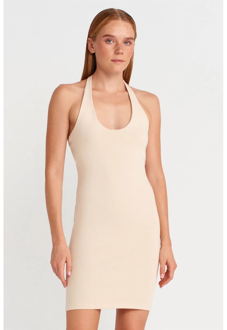 Rochie Mini - Bodycon - Halter - Crem Natural - Bumbac