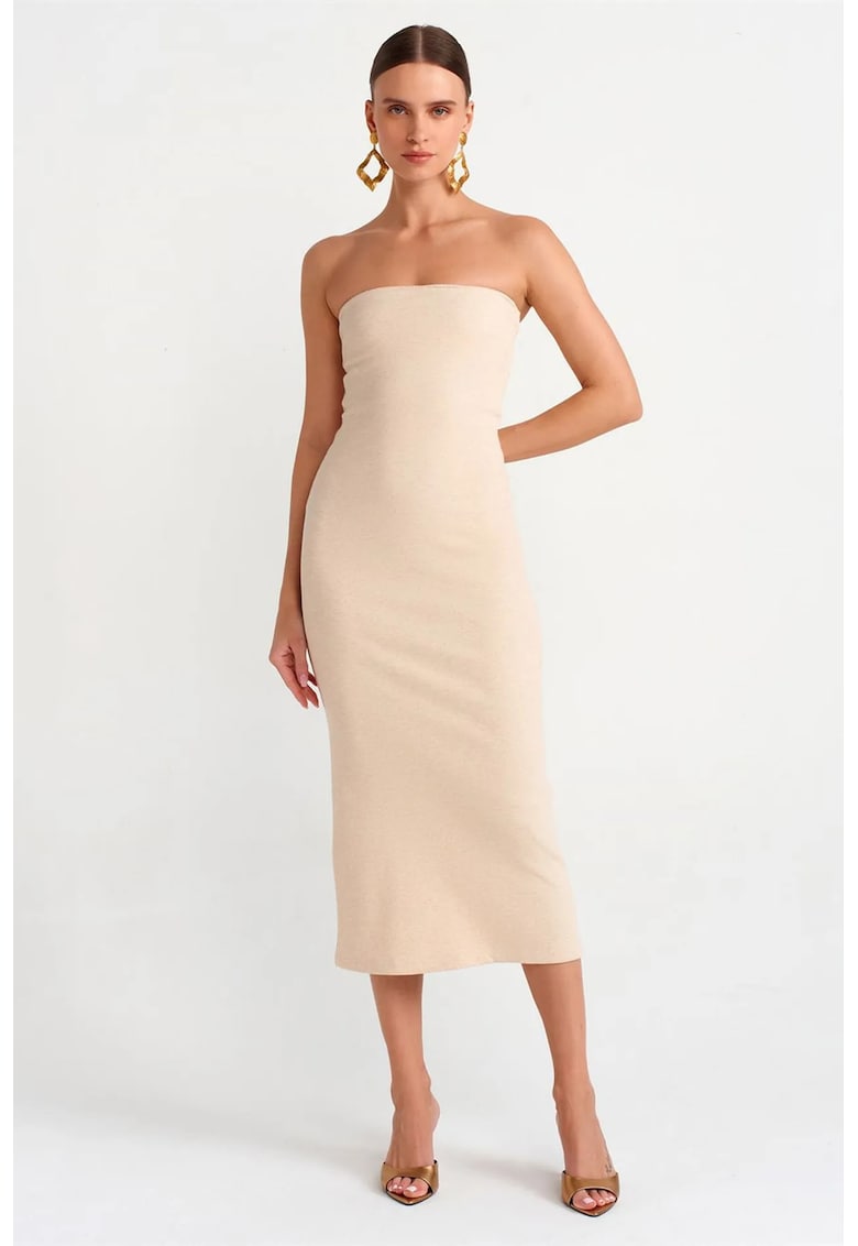 Rochie Midi - Bodycon - Bej Natural - Bumbac/Elastan -