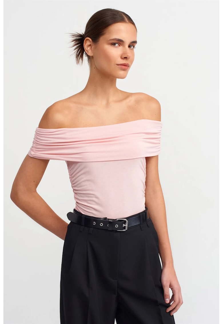Bluza dama - bluza slim fit cu umeri goi - roz pudra - 92% viscoza - 8% elastan
