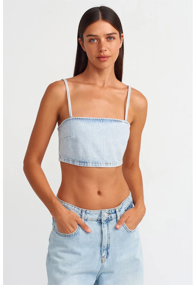 Topu barbati - top scurt denim - albastru deschis - bumbac