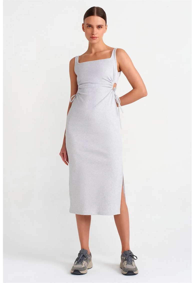 Rochie Midi - Bodycon - Gri deschis - Bumbac/Elastan -