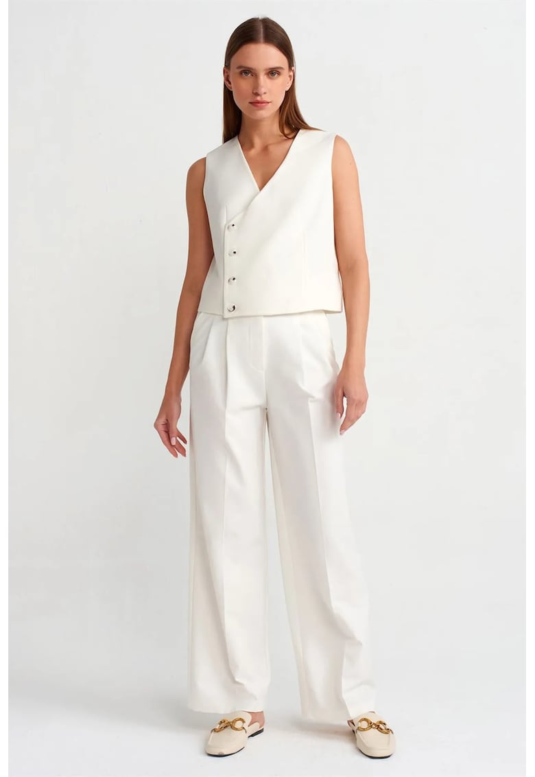 Pantaloni dama - talie inalta - croiala larga - crep - Alb