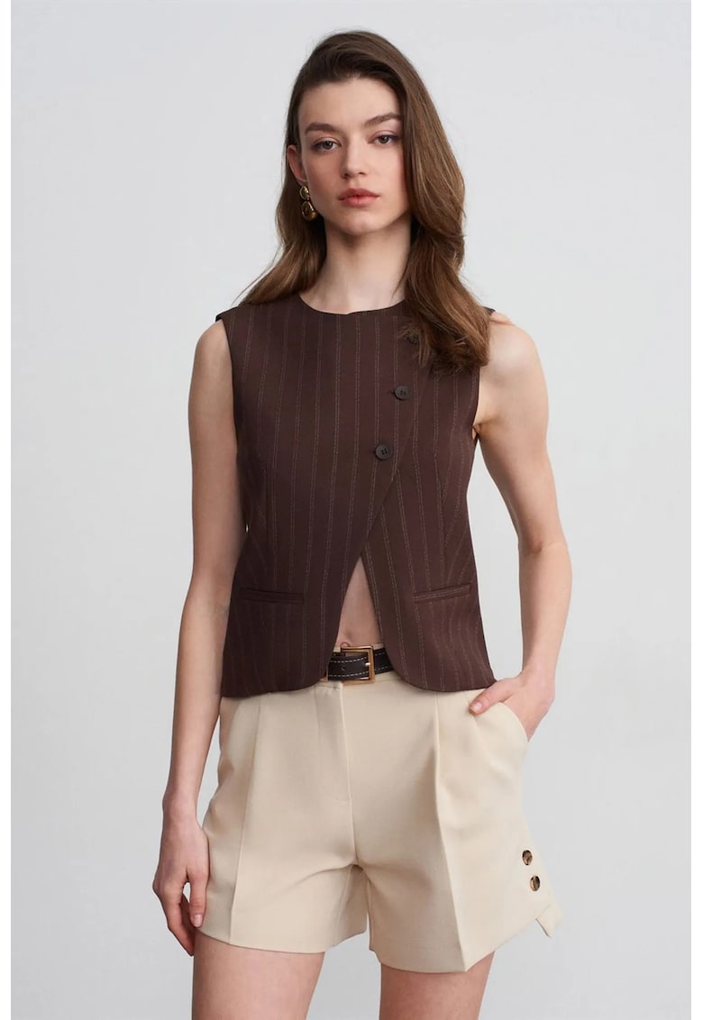 Pantaloni scurti dama - talie inalta - cu curea - Piatra Naturala - crep