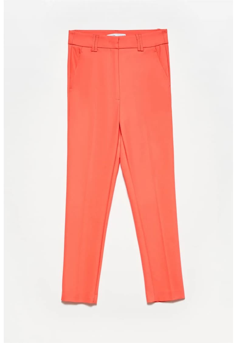 Pantaloni dama - bumbac - talie inalta - portocaliu pal - casual