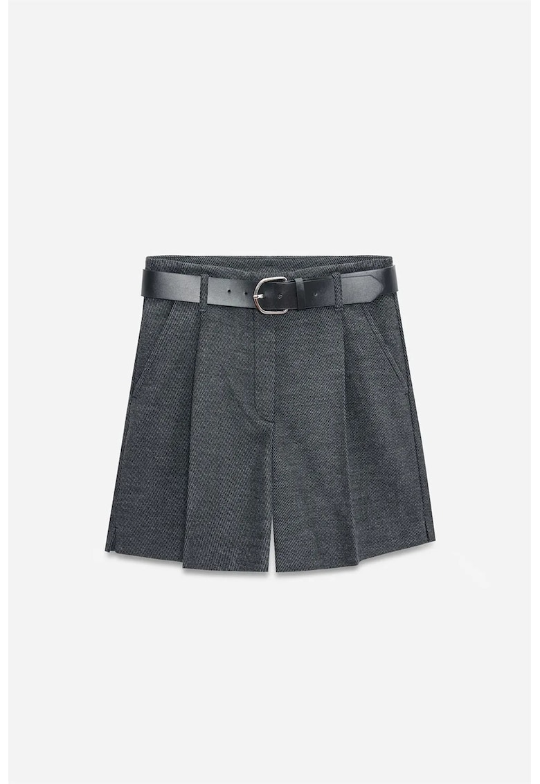 Pantaloni scurti - talie inalta - poliester-viscoza-elastan - Gri inchis
