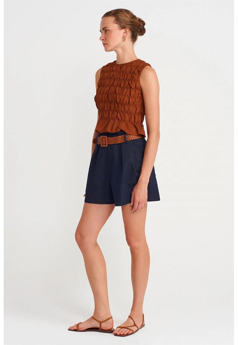 Pantaloni scurti - mini - bleumarin - crep - cu curea