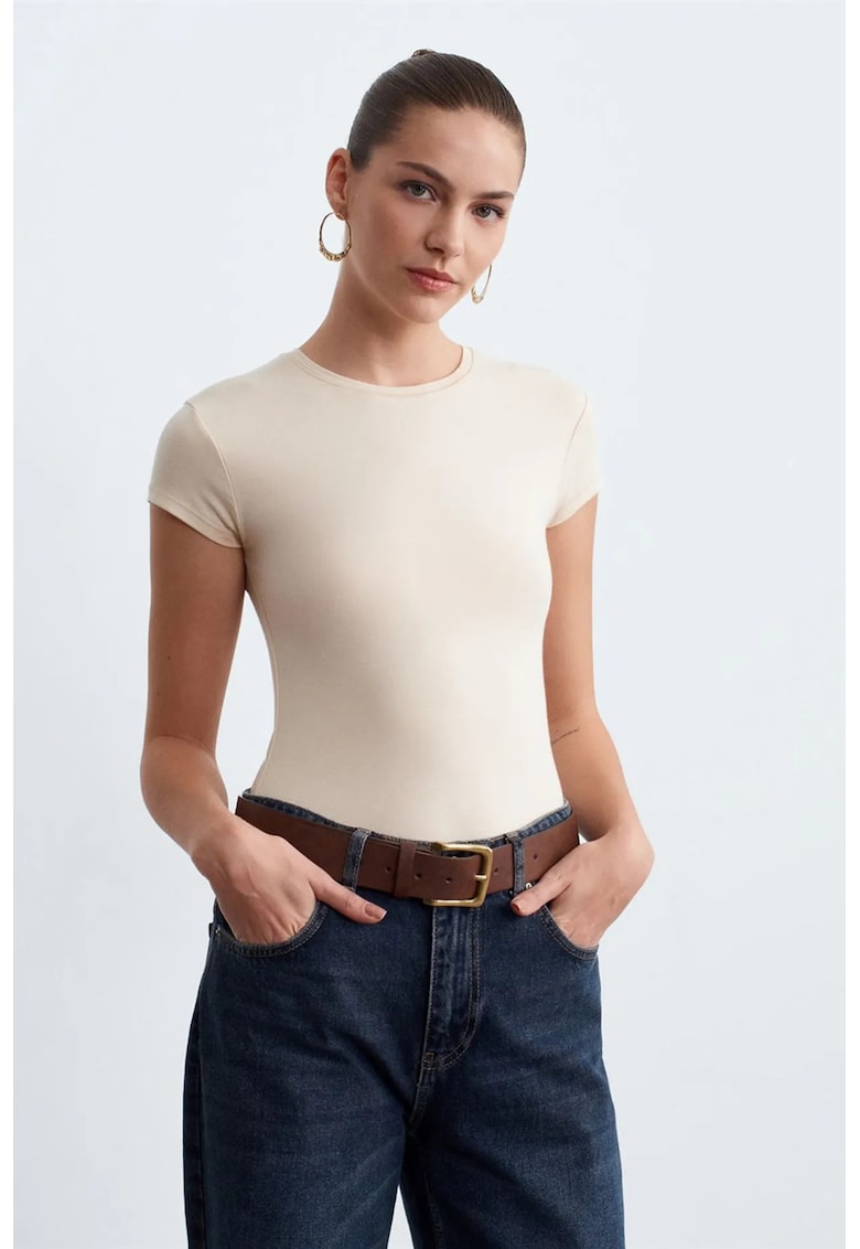 Tricou dama - Tricou Slim Fit - crem natural - maneca scurta