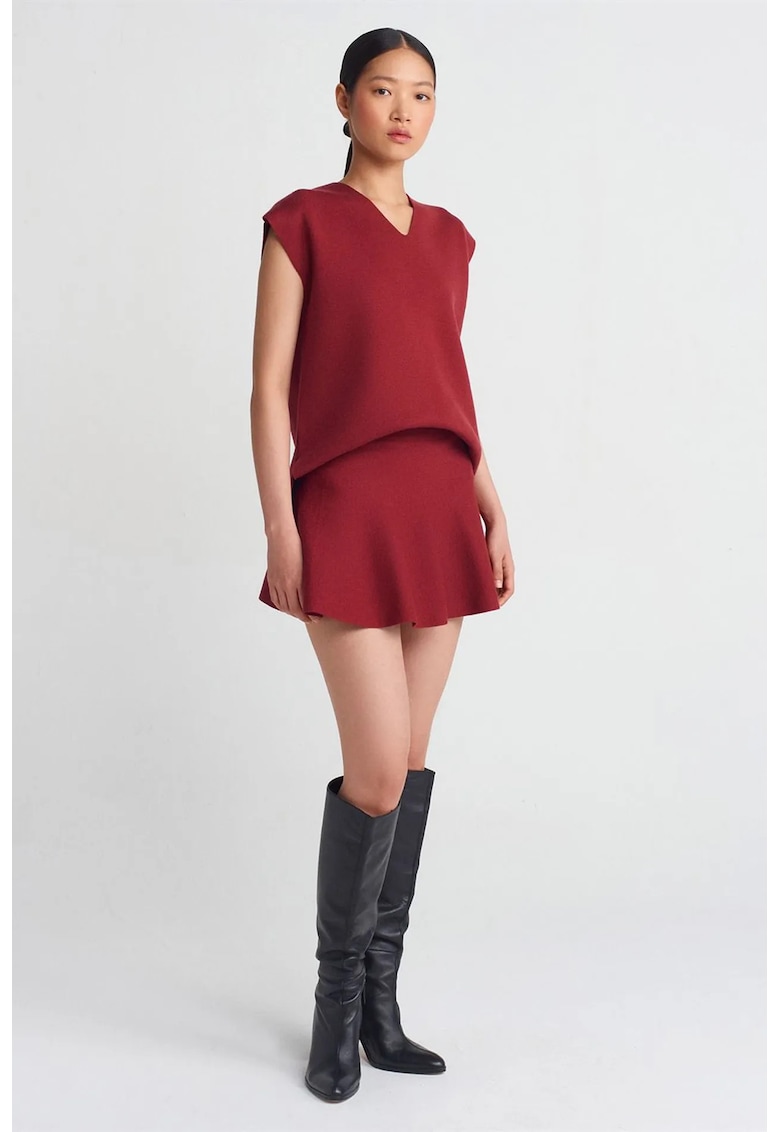 Fusta mini skater casual - evazata - rosu visiniu - tricotata - One Size
