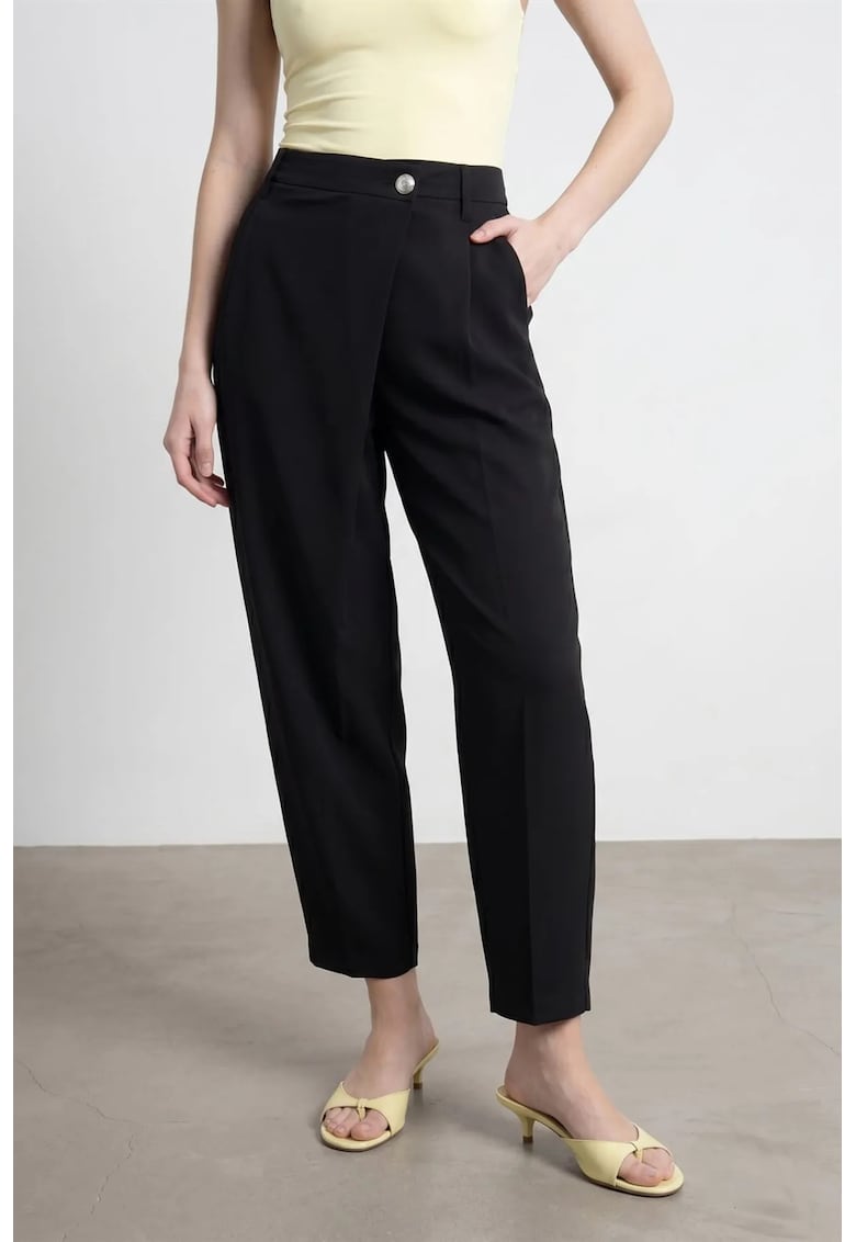 Pantaloni dama - talie inalta - picior larg - negru