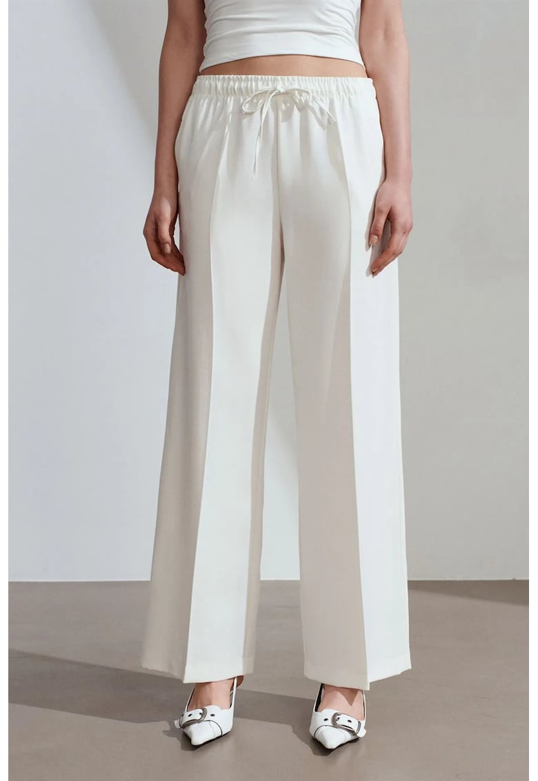 Pantaloni dama - Wide Leg Pull-On - elastic - alb - poliester-viscoza-elastan
