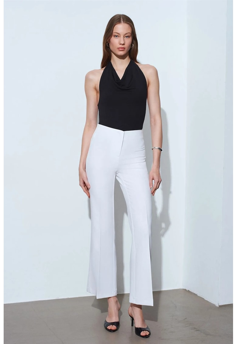 Pantaloni dama - evazati - alb - poliester-viscoza-elastan