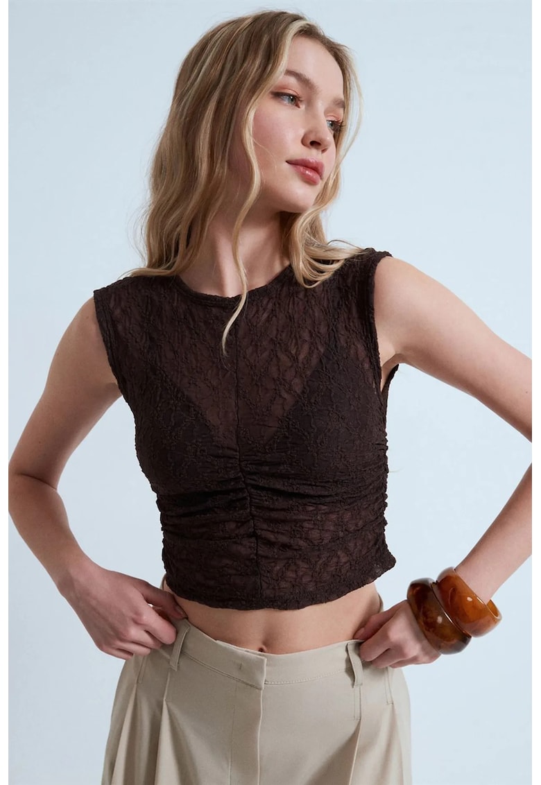 Bluza dama - Bluza fara maneci - nervuri - maro cafea - poliamida-elastan