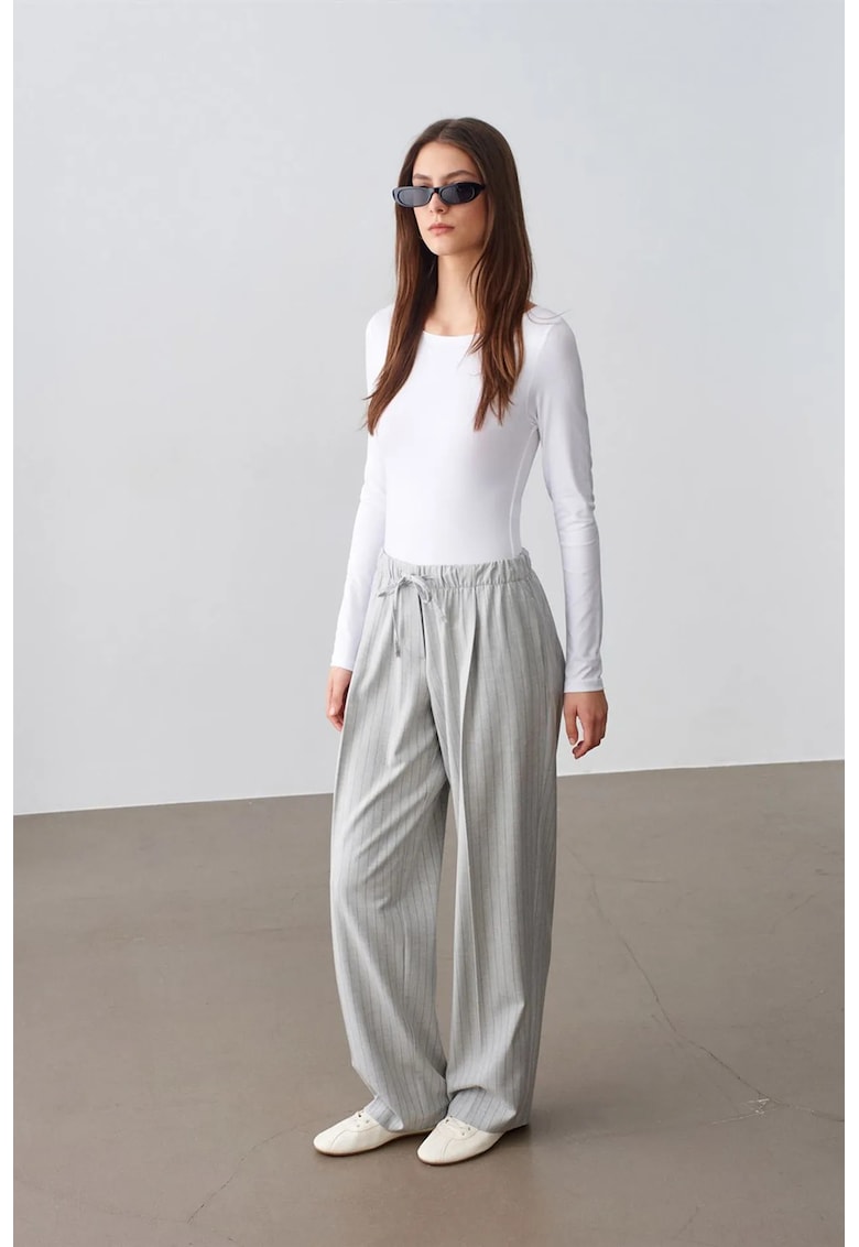 Pantaloni dama - Palazzo cu dungi - Gri deschis - Gri deschis
