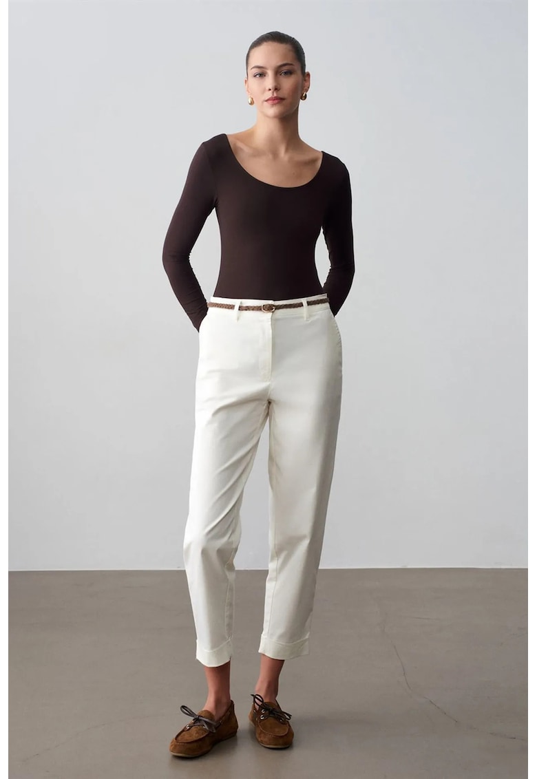 Pantaloni dama - croiala dreapta - alb prafuit - cu cordon