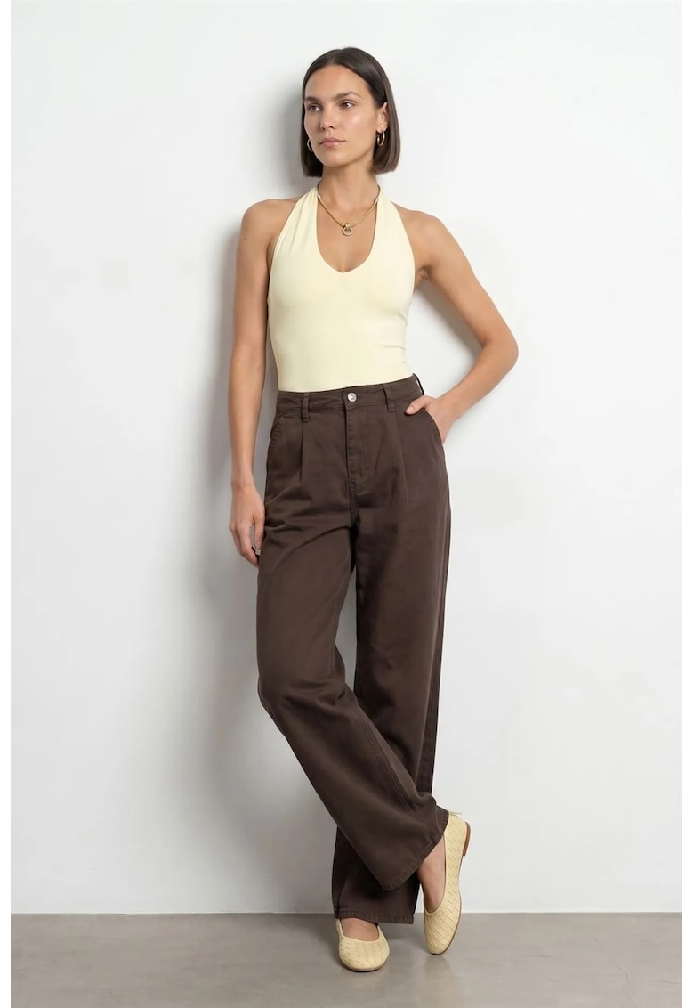 Pantaloni dama - talie medie - maro cafea - Maro