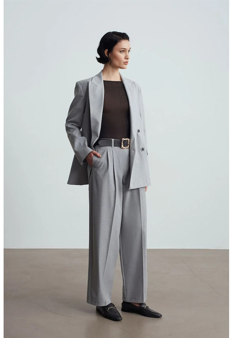 Pantaloni dama - Palazzo - talie inalta - gri deschis - poliester-viscoza-elastan