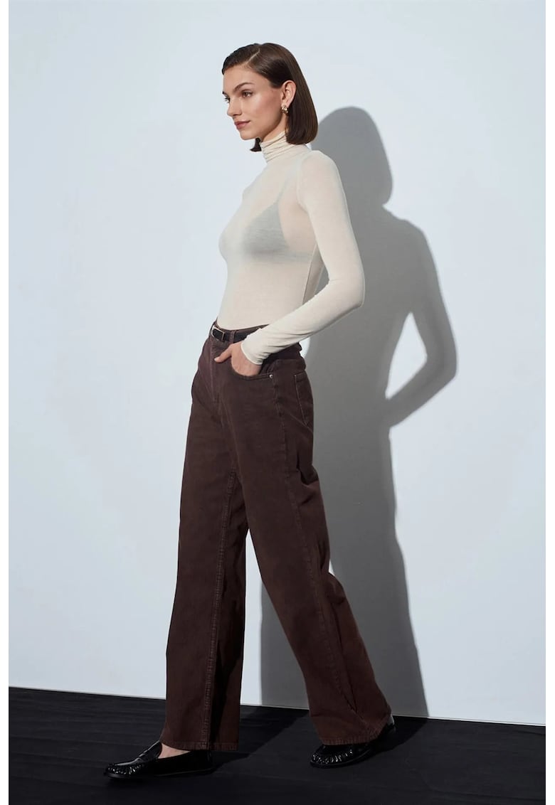 Pantaloni dama - talie inalta - croiala larga - maro cafea - bumbac