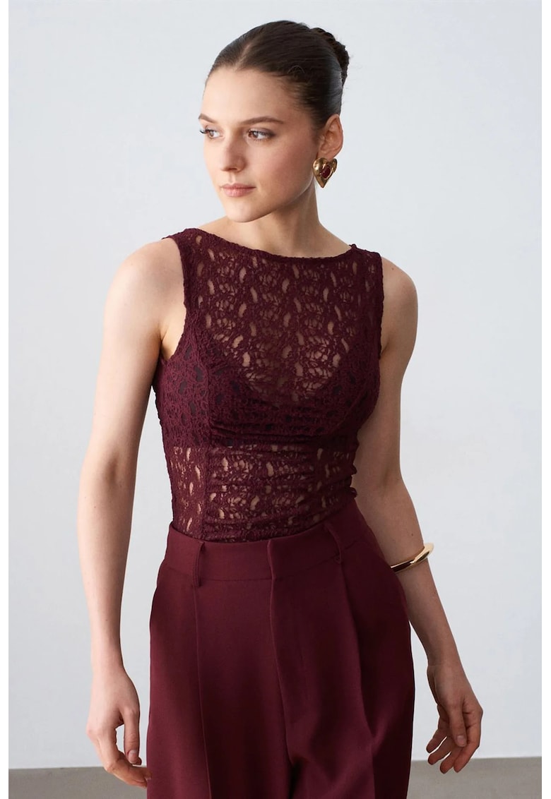 Bluza dama - mulata - captusita - rosu burgundy - dantela