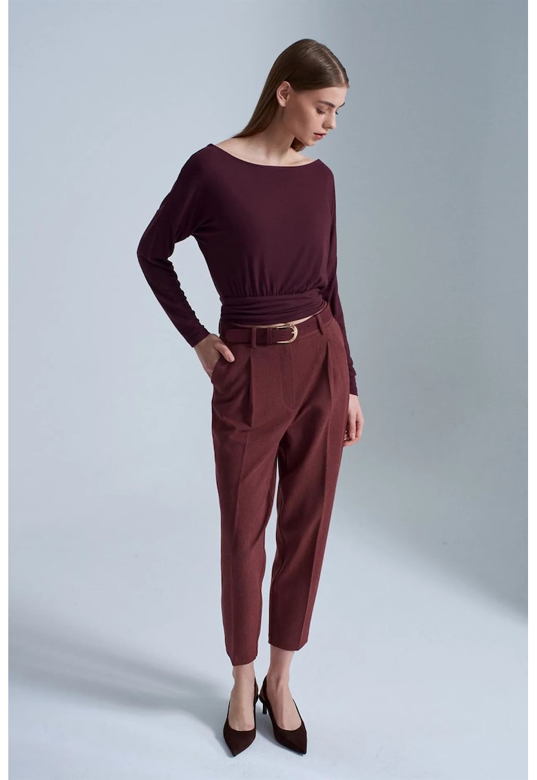 Pantaloni dama - talie inalta - croiala dreapta - rosu bordeaux - poliester-viscoza-elastan