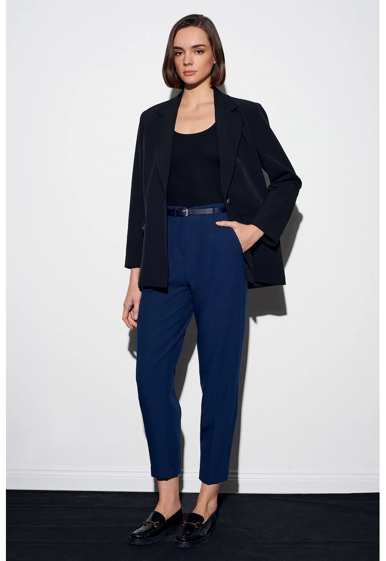 Pantaloni dama - drepti - albastru marin - cu curea - poliester-viscoza-elastan