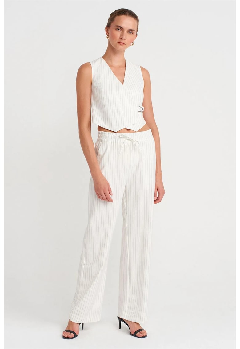Pantaloni dama - picior larg - elastic - alb prafuit - poliester-viscoza-elastan