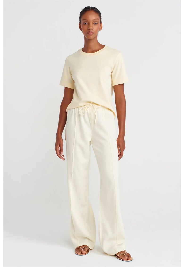 Pantaloni dama - talie inalta - picior larg - crem - bumbac