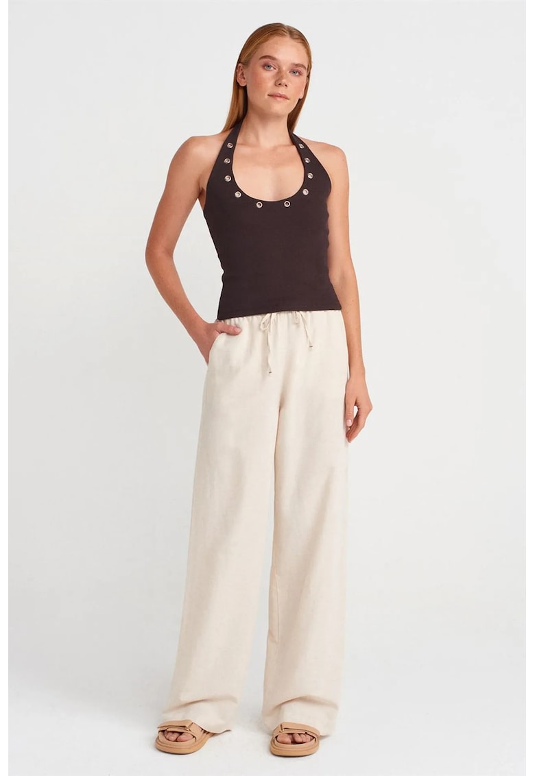 Pantaloni dama - Wide-Leg - Oatmeal Natural - amestec de in
