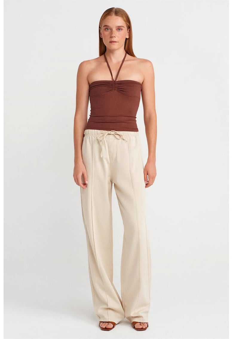 Pantaloni dama - cu talie inalta - picior larg - piatra naturala - casual