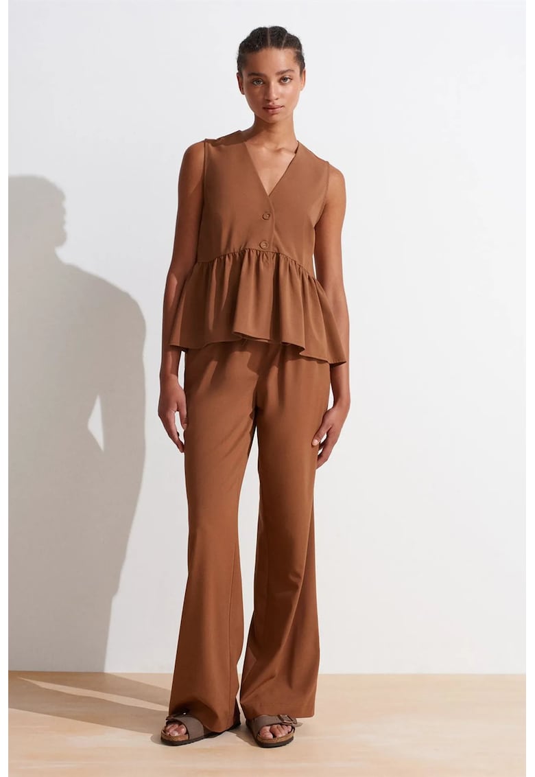 Pantaloni dama croiala larga - maro nuc - jerseu