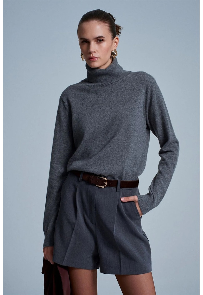 Pulover dama - casmir - guler tricot reiat - Gri antracit