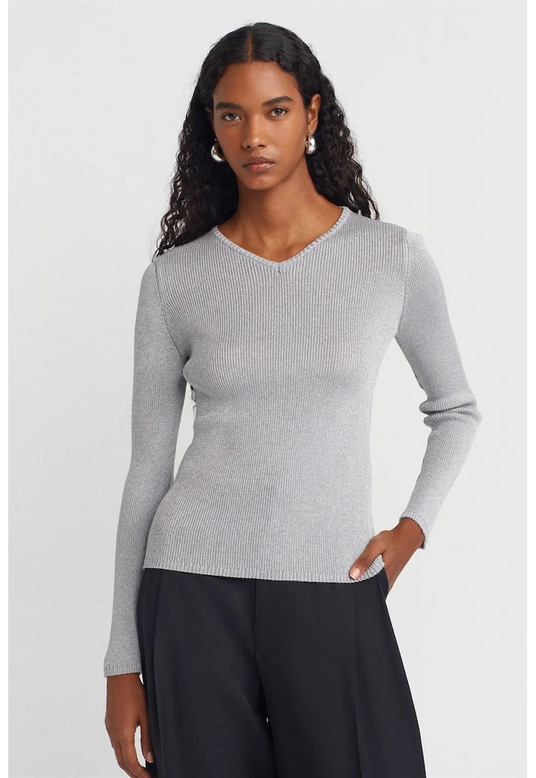 Pulover dama - slim fit - gri argintiu - tricot din poliester si viscoza - One Size INTL -