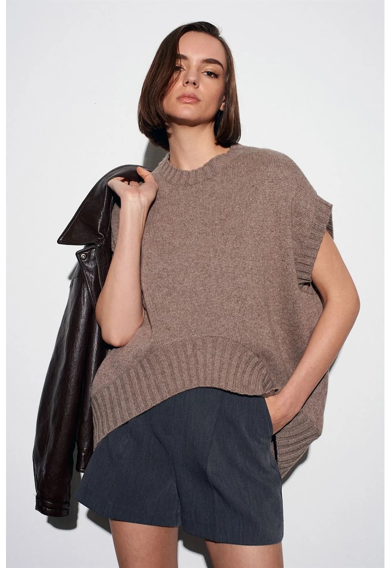Pulover dama - vesta pulover tricotata supradimensionata - maro mocha - fara inchidere -