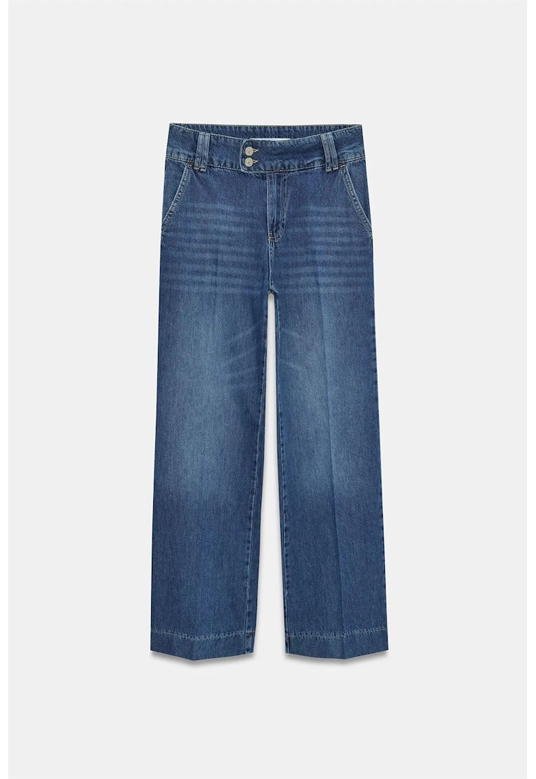 Blugi dama - talie inalta - largi - denim albastru mediu - 100% bumbac