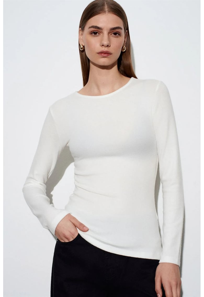 Bluza dama - Slim Fit - casual - alb - jerseu